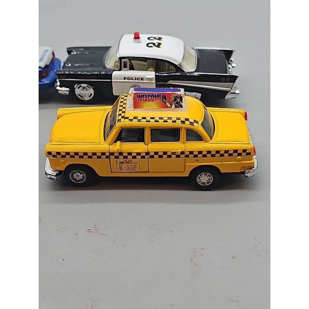 Lot Of‎ 4 Metal Cars Schylling Yellow Taxi Cab Toy NY City Die-Cast Car Police